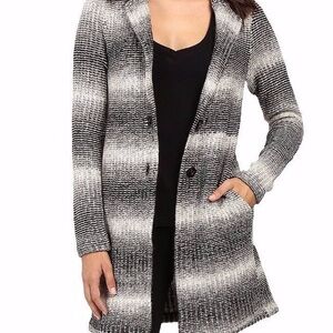 Lucky Brand Textured Knit Car Coat Allover Stripe Grey Multi Medium